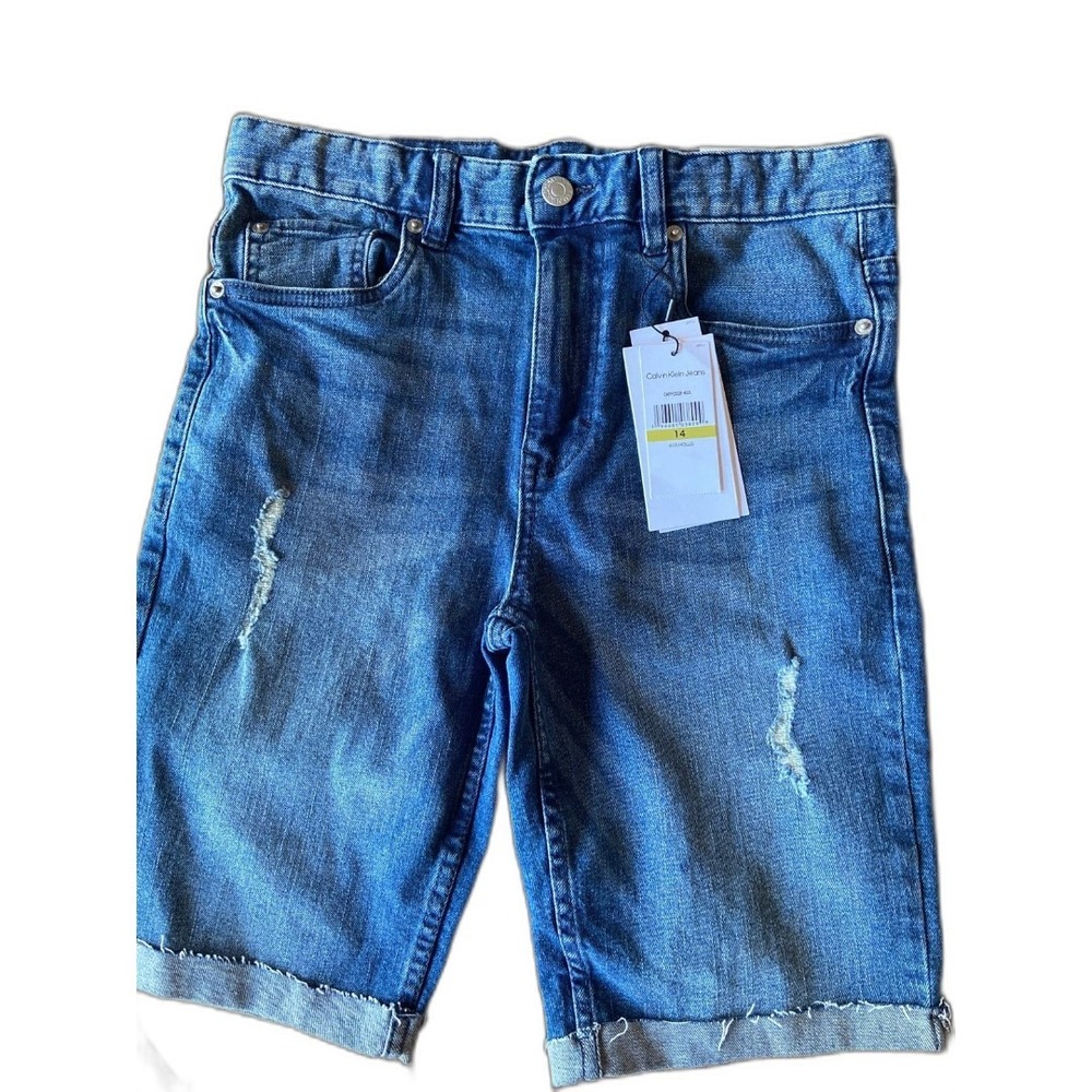 Calvin Klein Jeans Girls Slim Distressed Denim Shorts Medium Wash Size 14 NWT